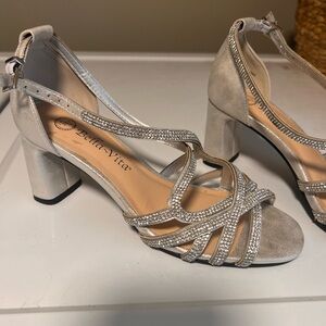Bella Vita Silver Glitter Rhinestone Strappy Block Heel Sandals